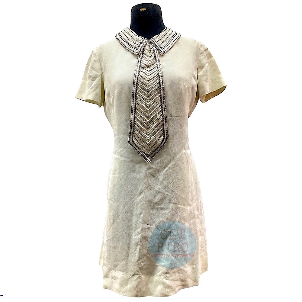 60s vtg Scooter Dress w Beaded Necktie + Pockets